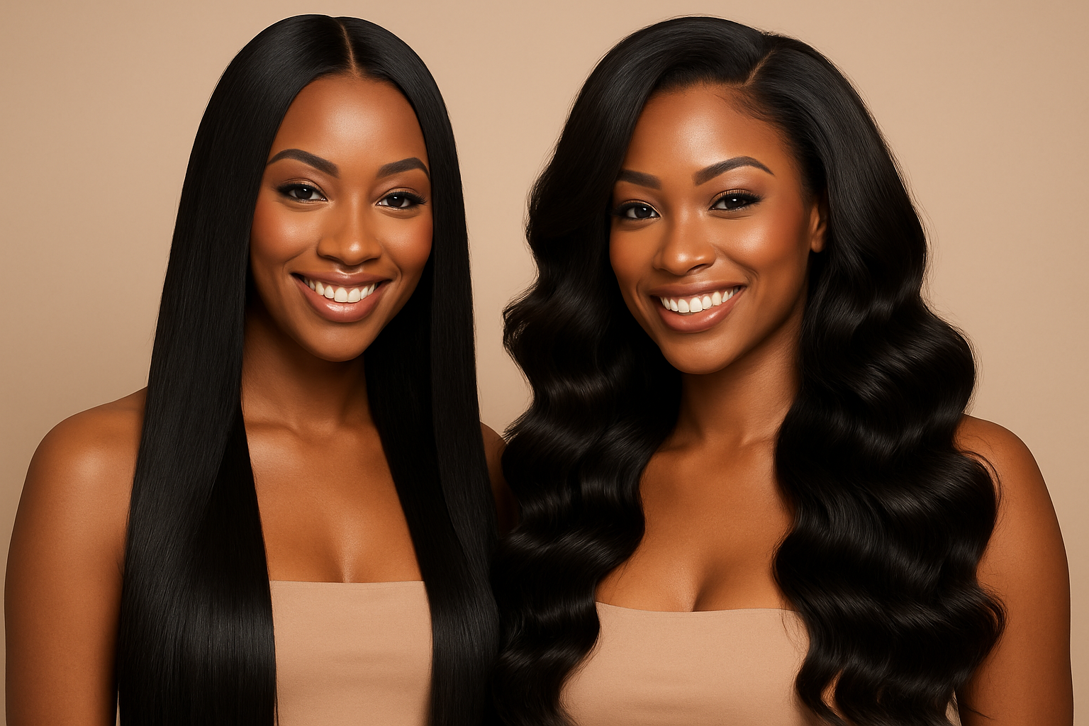 gorgeous 2 black women with silky straight and wavy hair for hair extension store